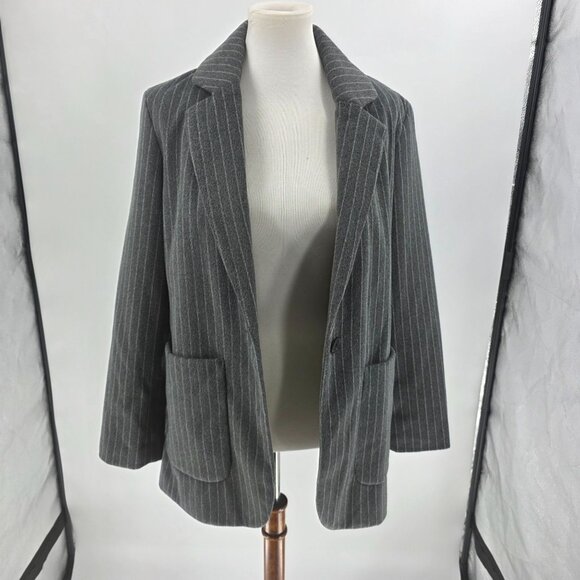 Universal Thread Womens Pinstripe Blazer Size S Gray & White 100% Recycled Polye - Picture 8 of 11